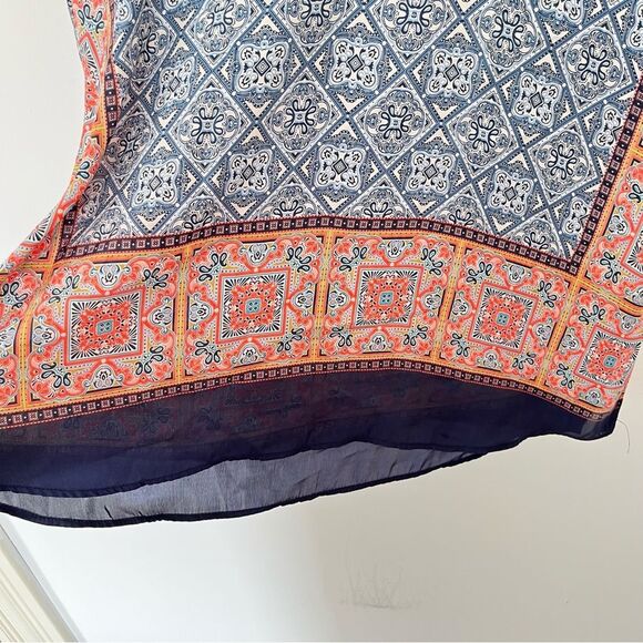 Zara Multicolor Print 3/4 Kimono Sleeve Oversized Boho Vneck Tunic Blouse - Picture 7 of 11